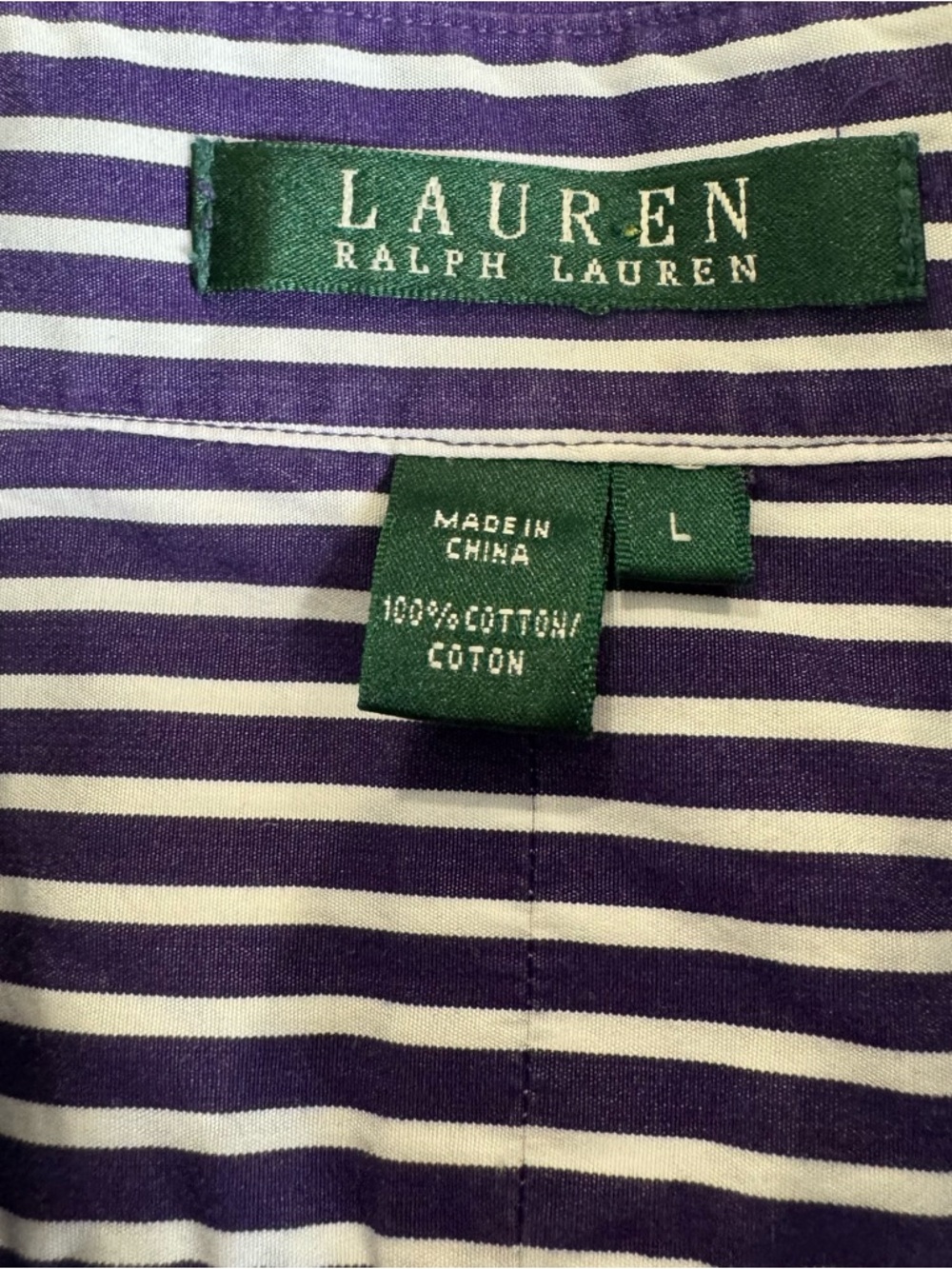 Lauren Ralph Lauren Purple & White Striped Button Down – Size Large - Picture 2 of 10